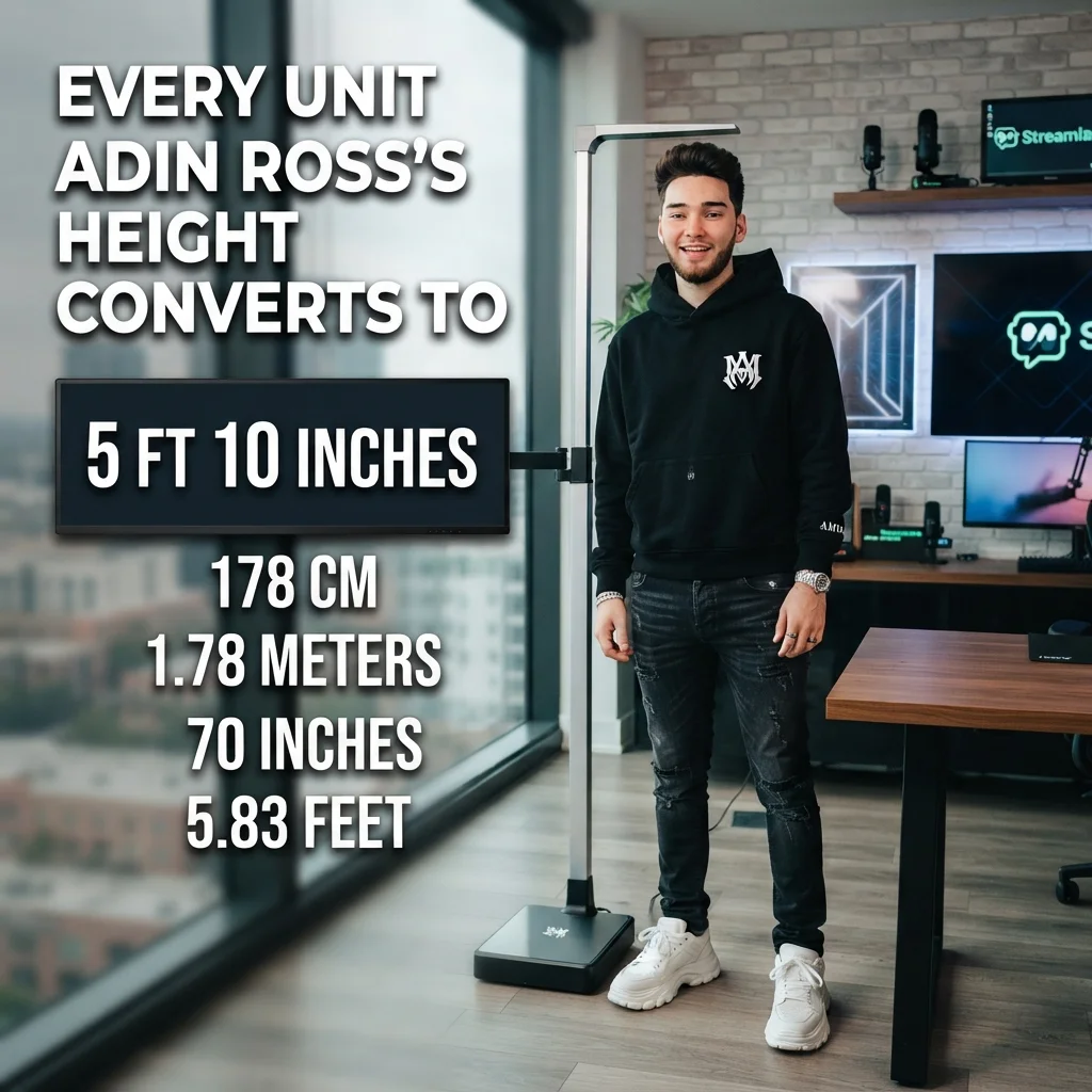 Adin Ross's height converted into feet, inches, centimeters, meters, and other units