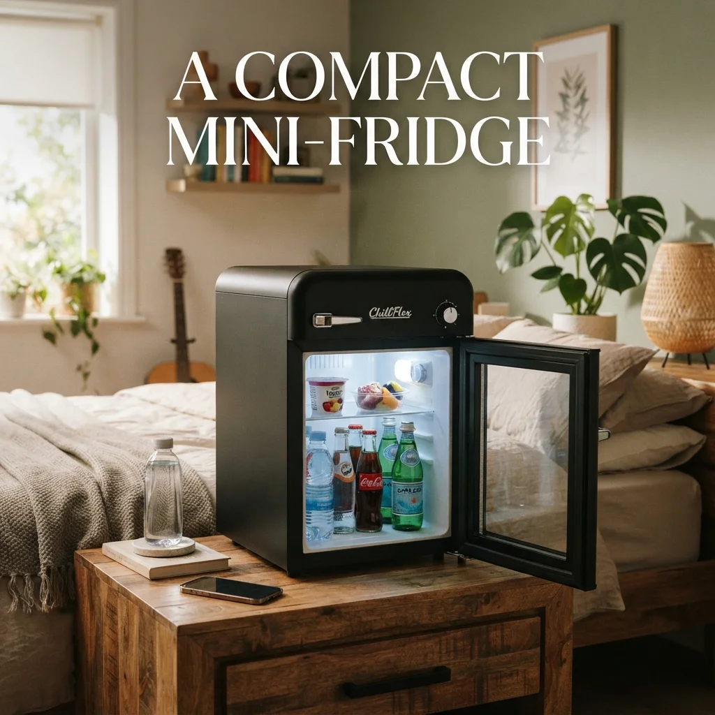 A compact mini-fridge used as an everyday size comparison for a height of around 5 feet 3 inches