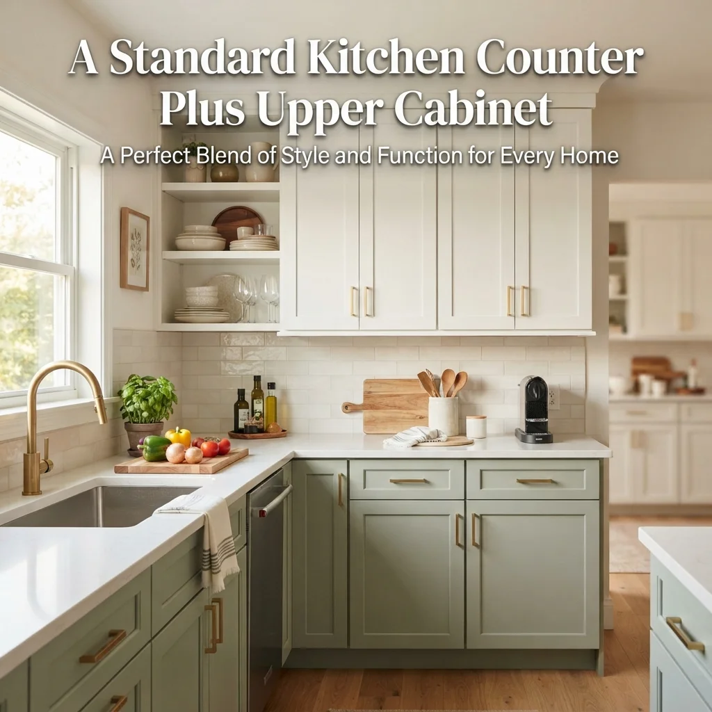A standard kitchen counter plus upper cabinet for visualizing common door height