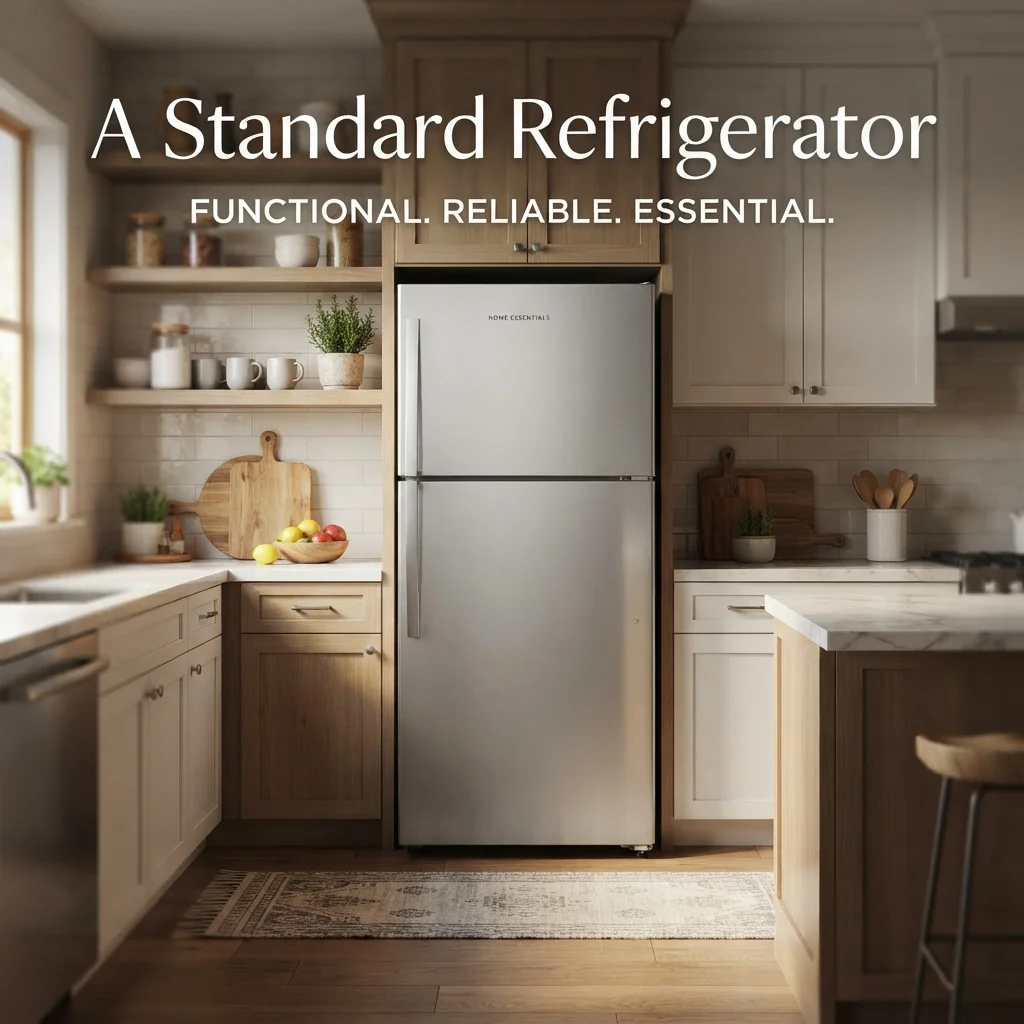 A standard refrigerator with a height similar to a typical household door