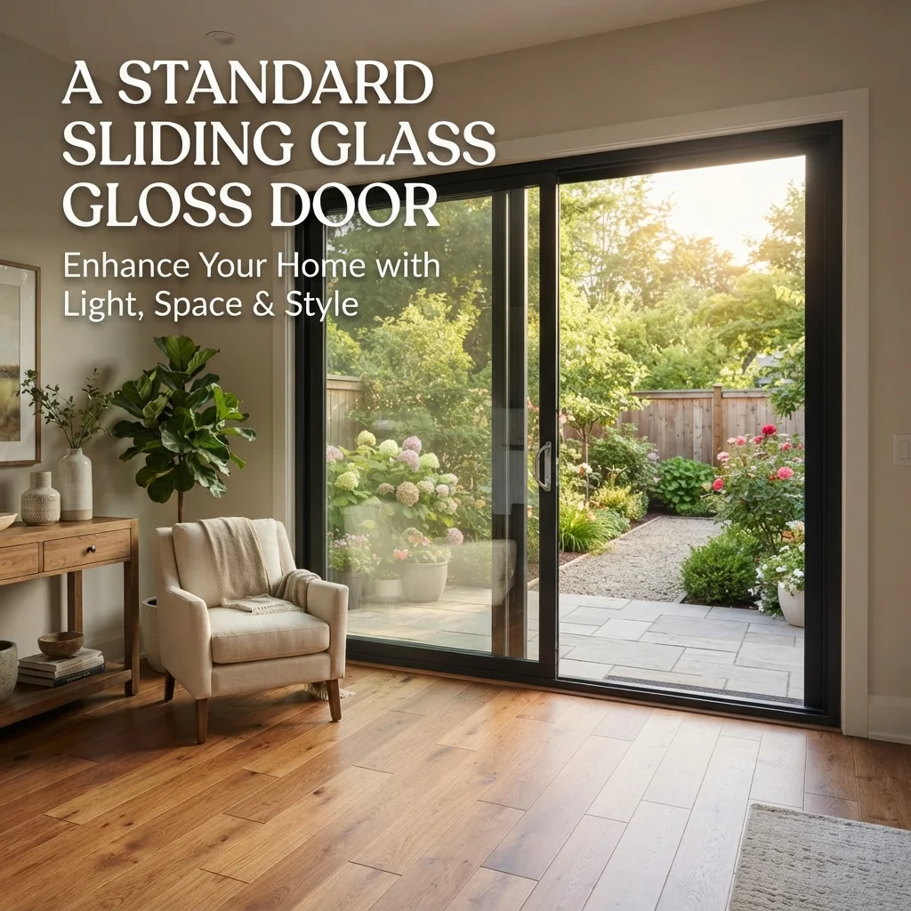 A standard sliding glass door showing common height, width, and overall door dimensions