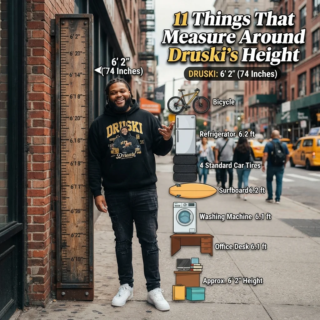 11 things that measure around Druski's height with everyday size comparisons
