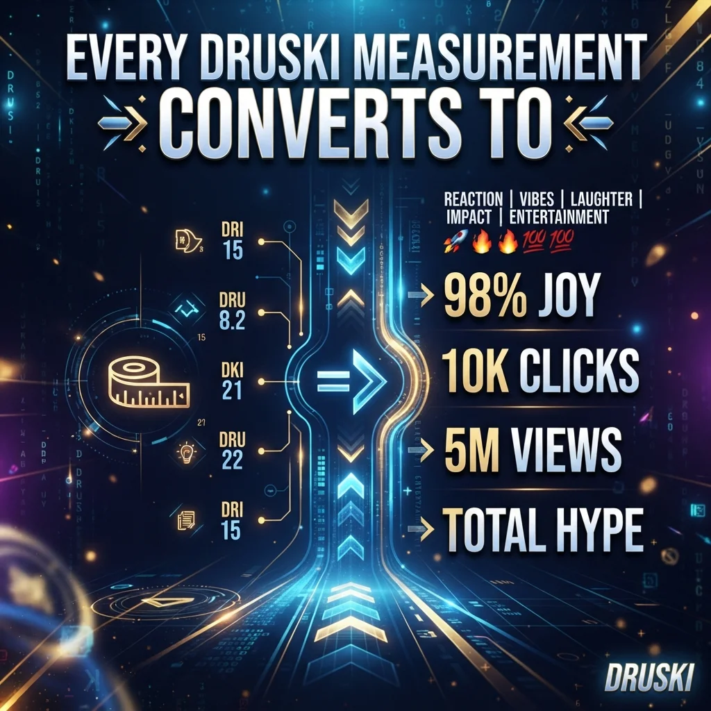 Druski measurements converted to inches, centimeters, feet, pounds, and other units