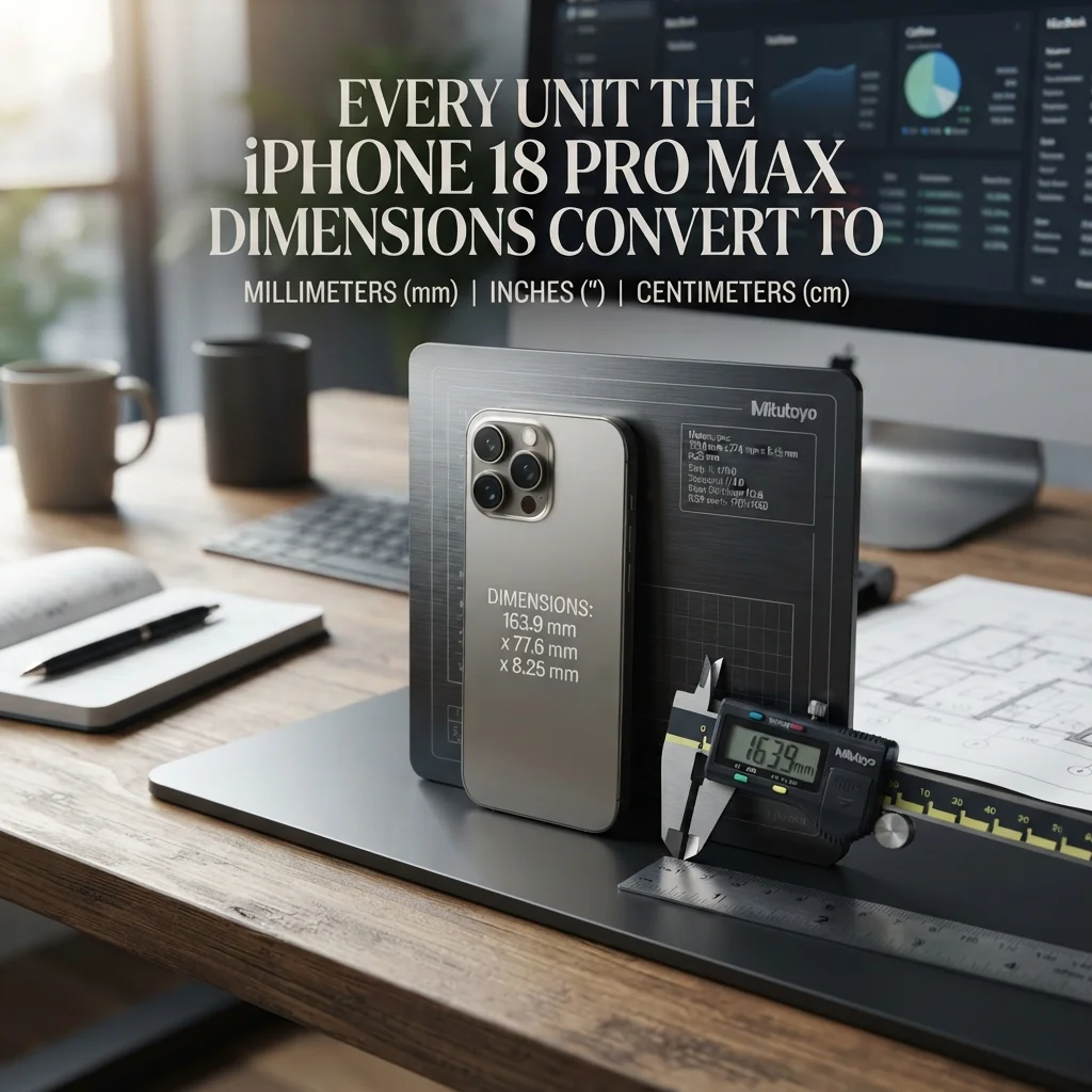 iPhone 18 Pro Max dimensions converted to inches, centimeters, millimeters, and other units