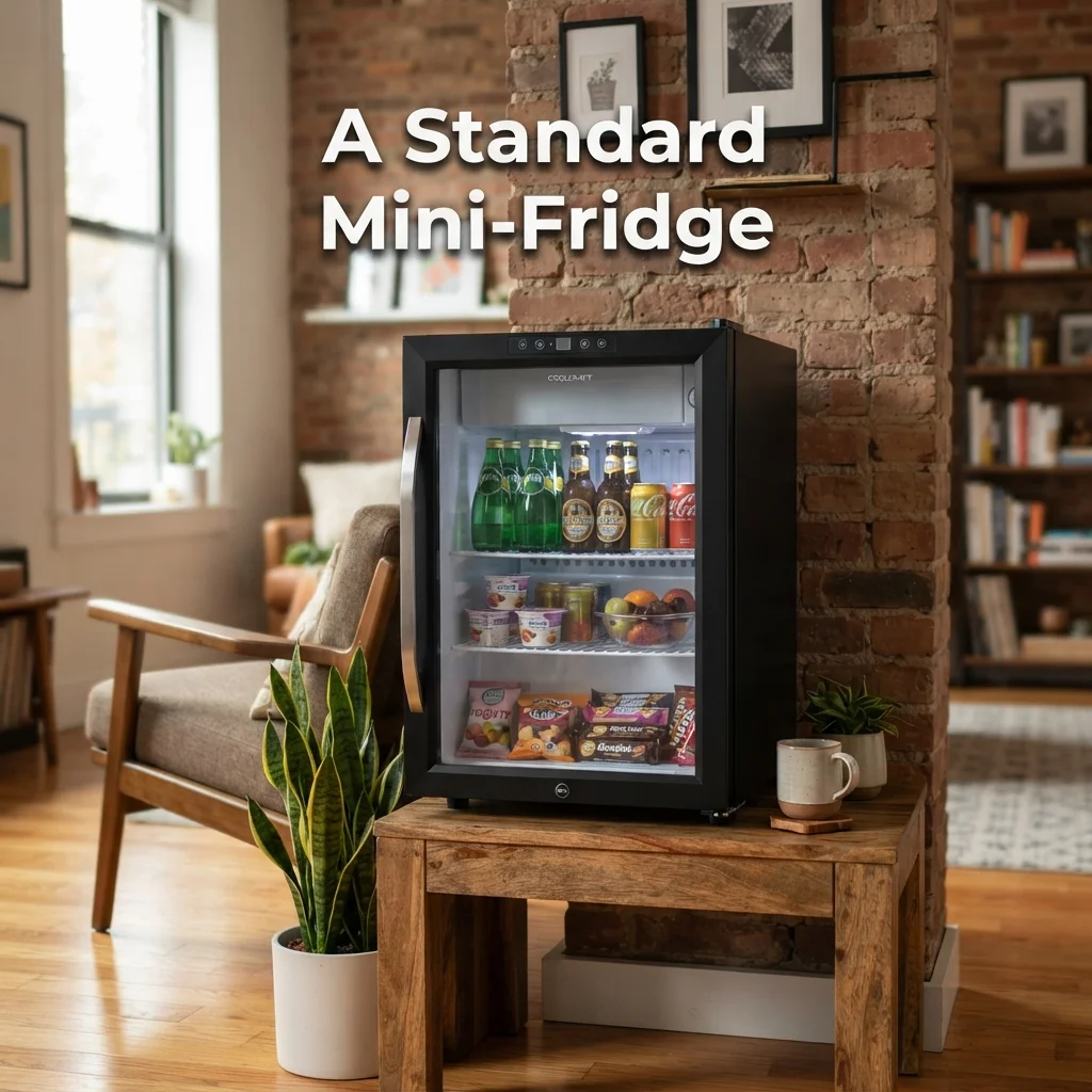 A standard mini-fridge used as an everyday comparison for a height of around 5 feet 3 inches