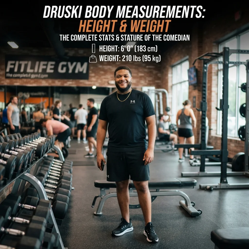 Druski body measurements with reported height, weight, and size details