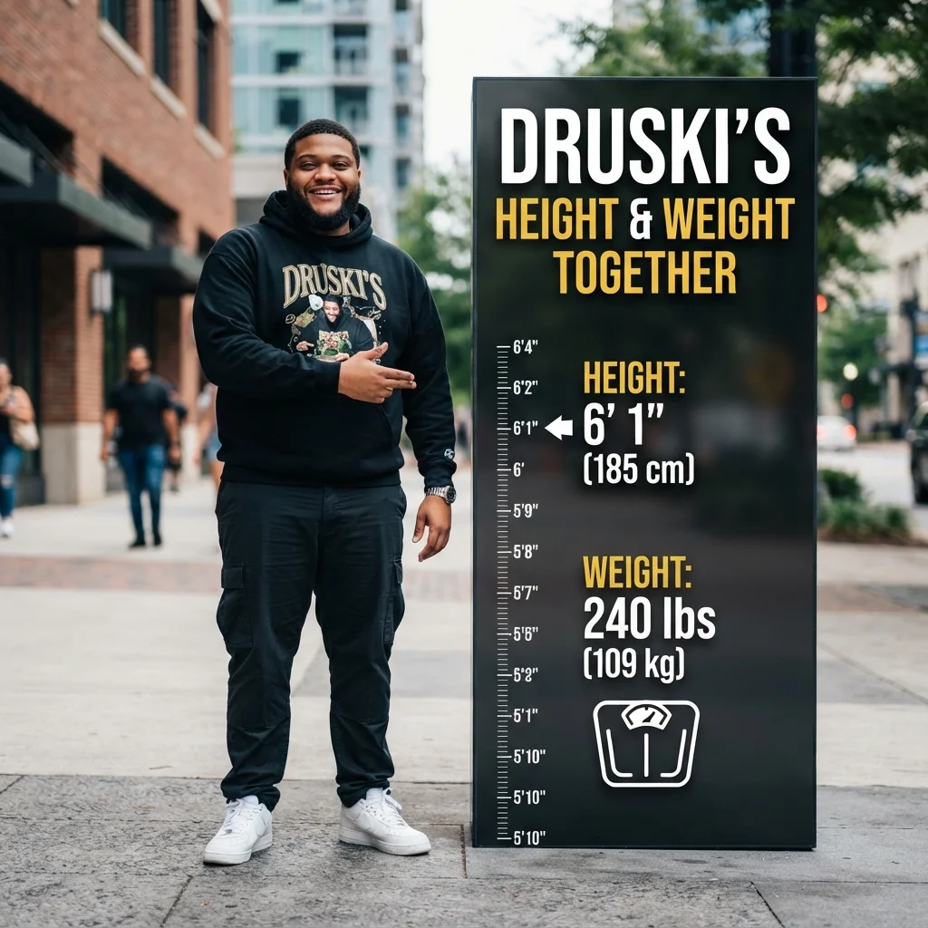 Druski's height and weight together with reported measurements and size comparison