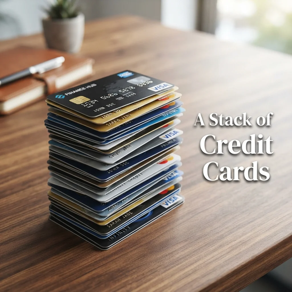 A stack of 20 credit cards compared with the iPhone 14 Pro for a size reference