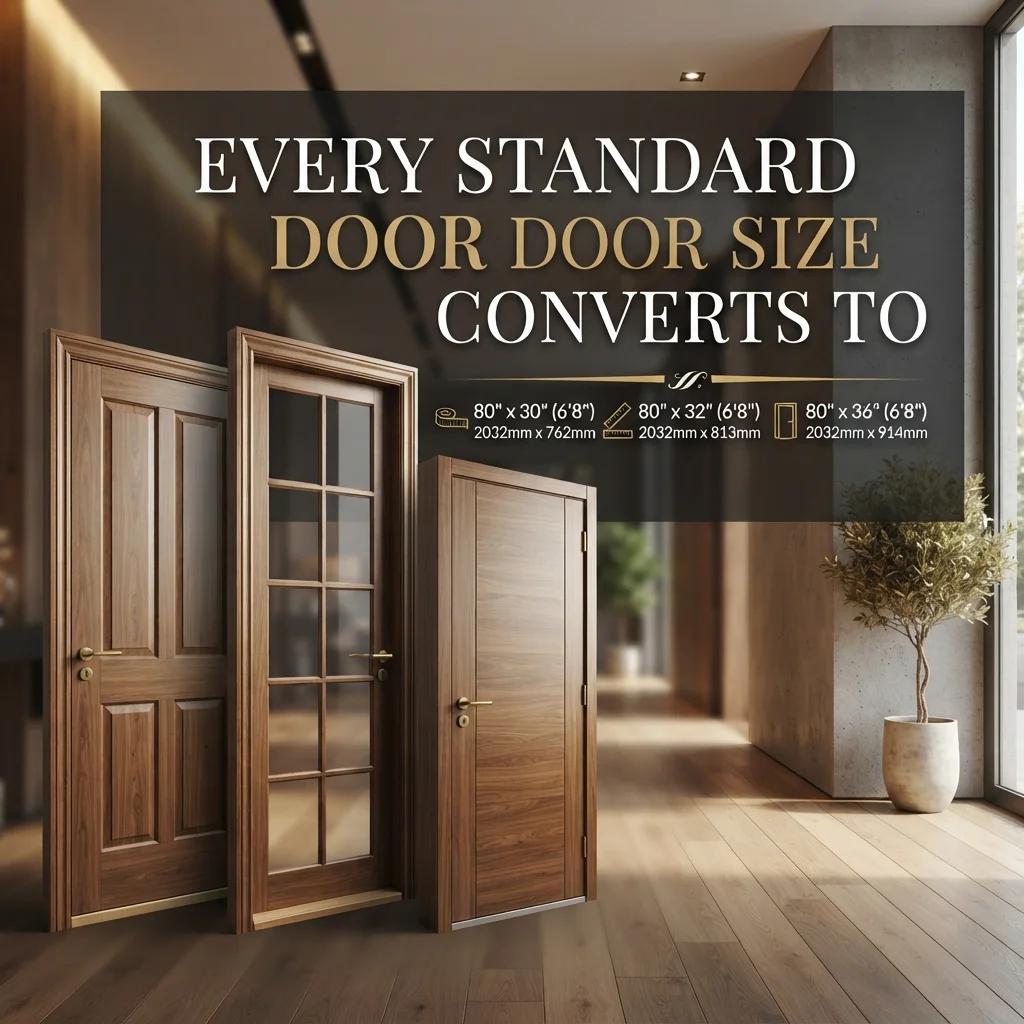 Standard door sizes converted into inches, feet, centimeters, and millimeters