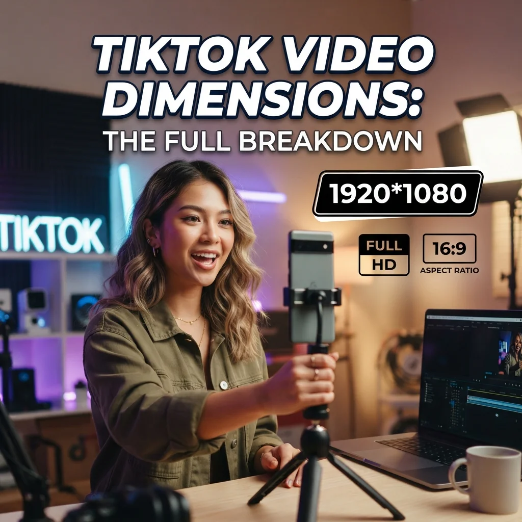 TikTok video dimensions with recommended width, height, aspect ratio, and size specifications