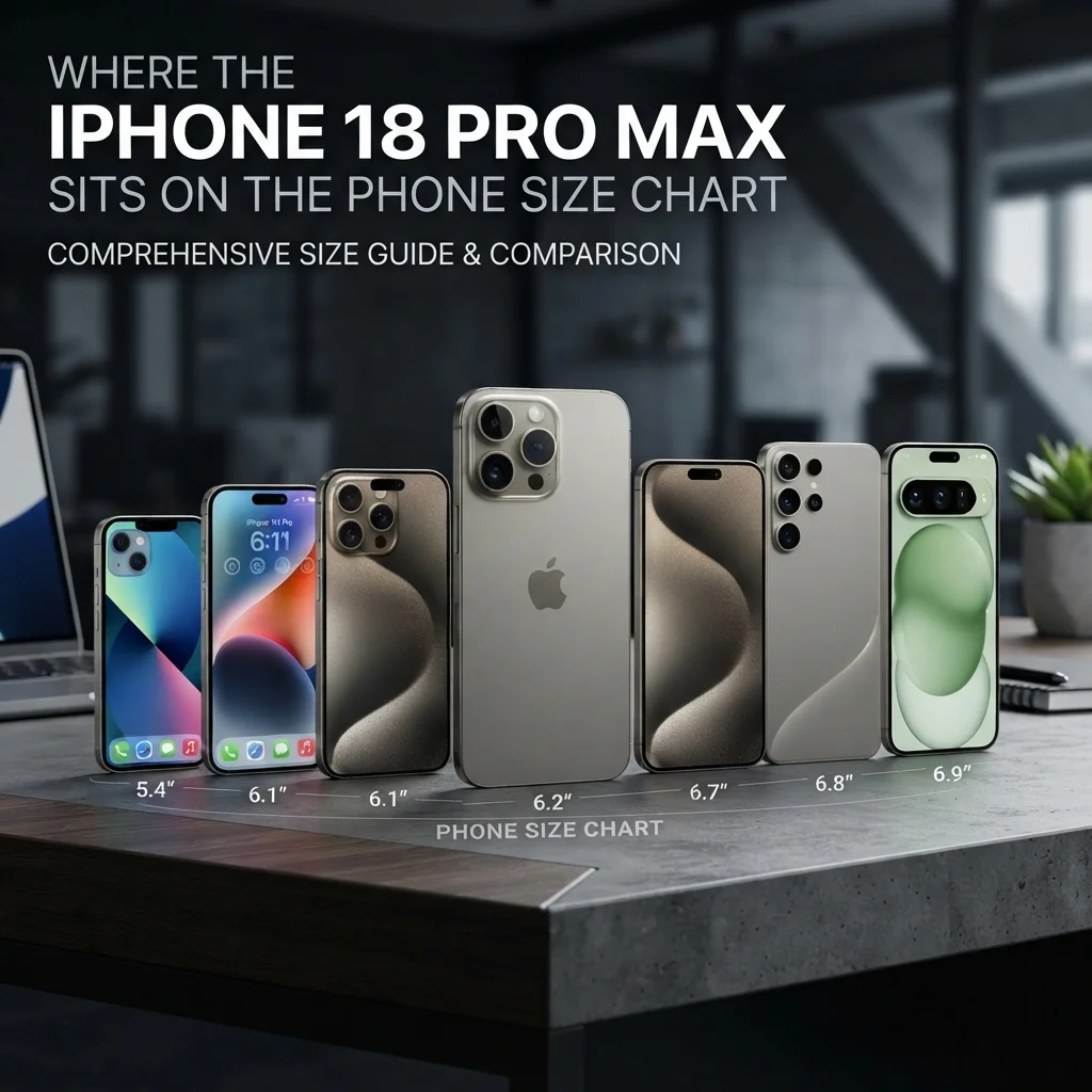 Where the iPhone 18 Pro Max sits on the phone size chart with height, width, and size comparisons