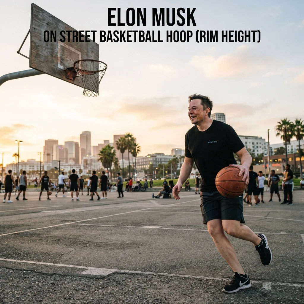 A standard street basketball hoop with a 10-foot rim height for visualizing Elon Musk’s reported height
