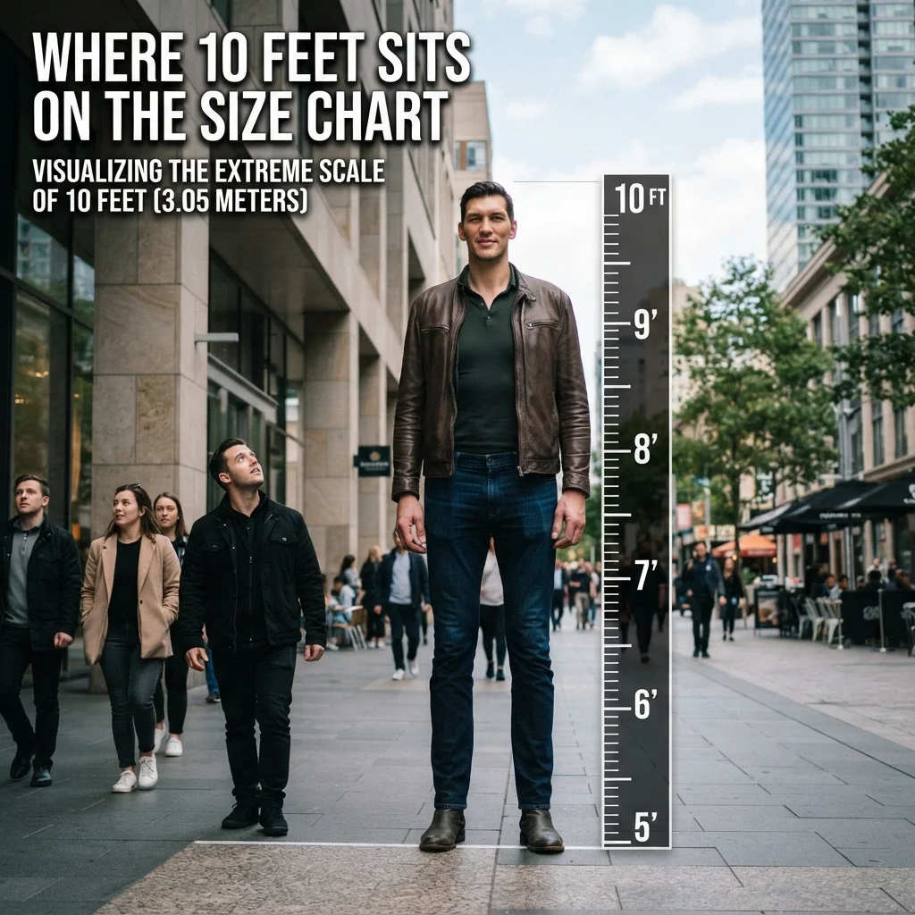 Where 10 feet sits on a size chart with simple height and length comparisons