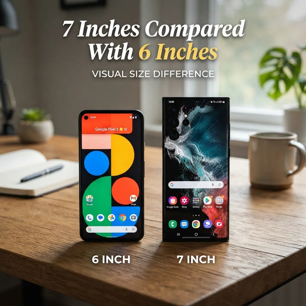 Visual comparison of 7 inches and 6 inches showing the difference in length