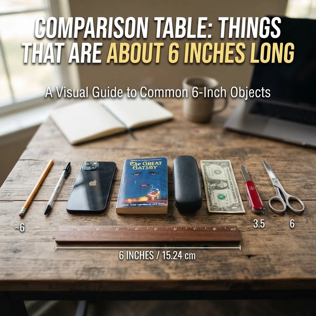 Comparison table of everyday objects that measure approximately 6 inches long, with estimated lengths
