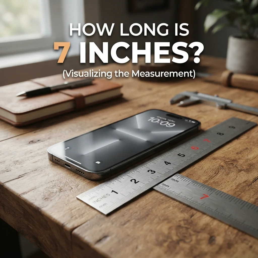 : How long is 7 inches shown with everyday objects and a simple measurement comparison