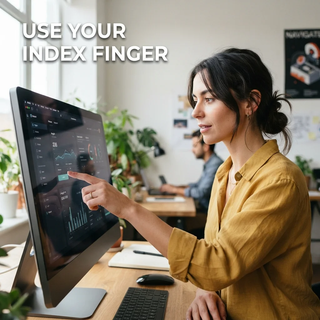Using your index finger as a visual reference to estimate a length of 2 inches