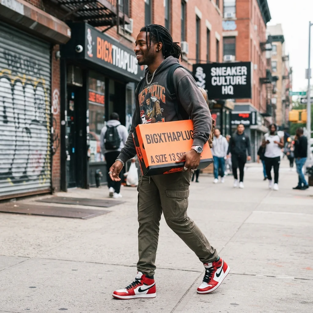 A size 13 shoe used as an everyday reference for visualizing BigXthaPlug's height