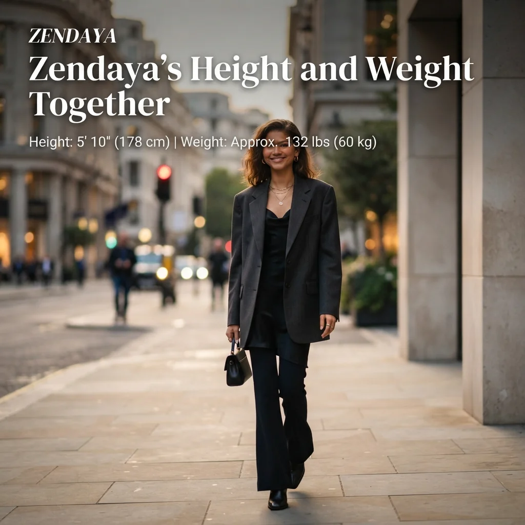 Zendaya’s reported height and weight shown together with measurement conversions for easy comparison