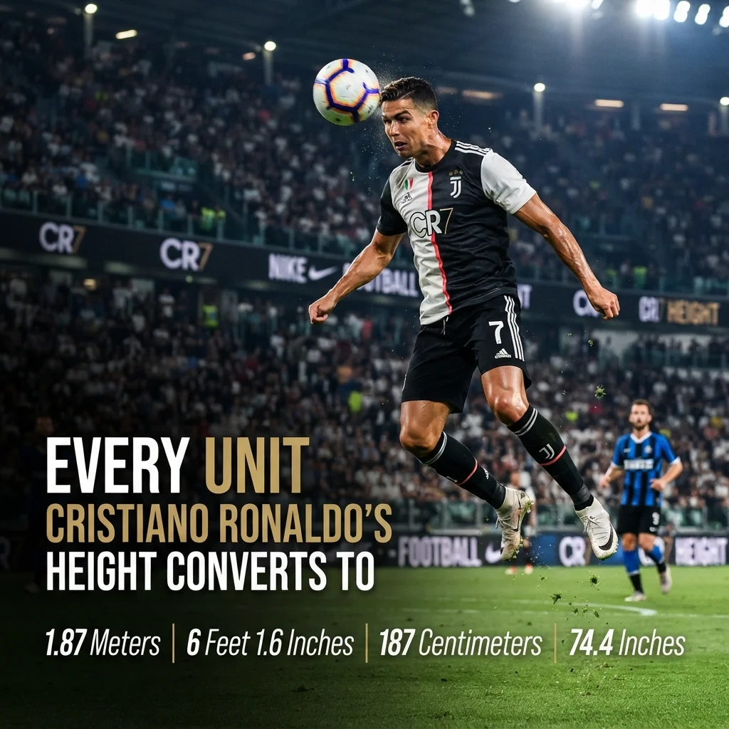 Cristiano Ronaldo's height converted into feet, inches, centimeters, meters, and other units
