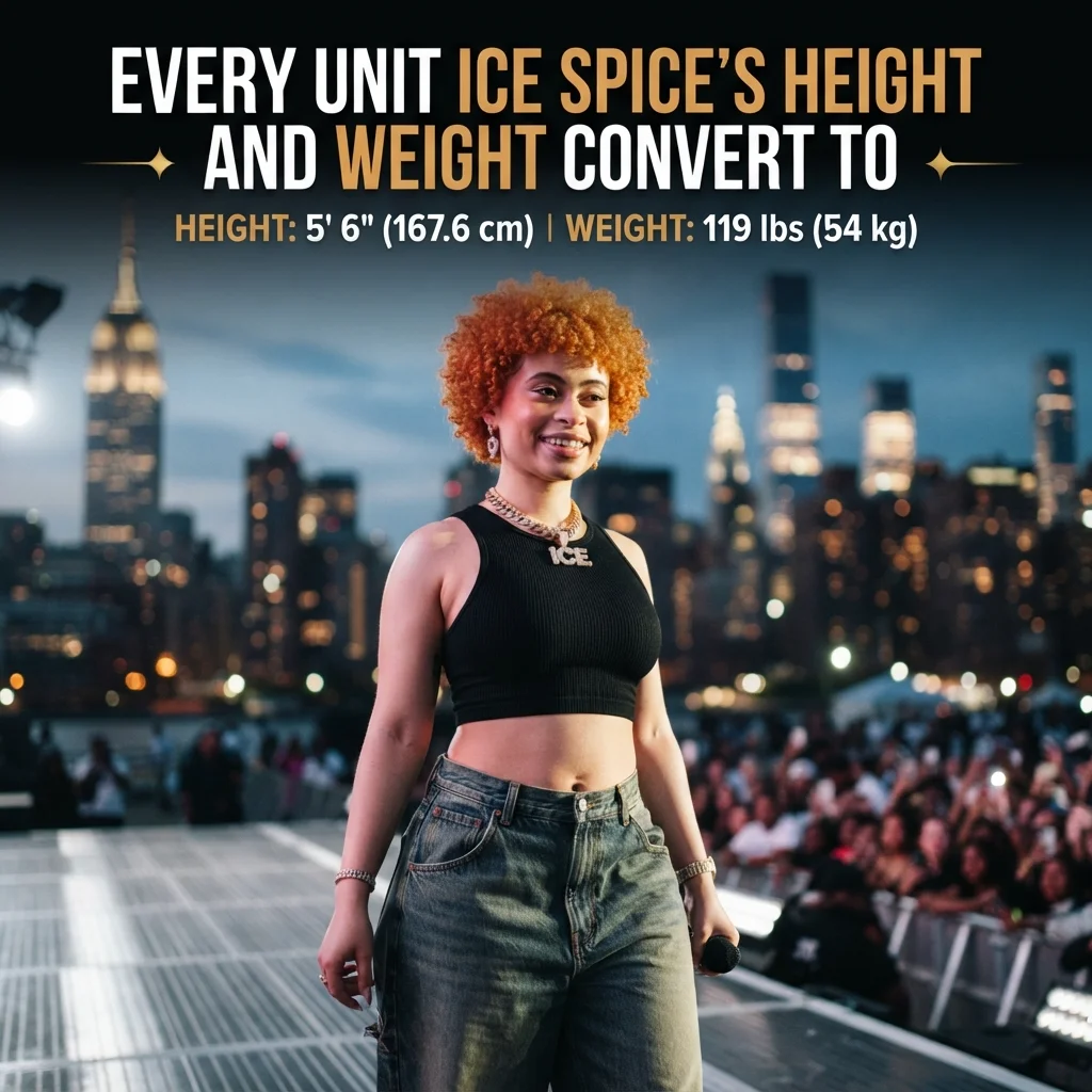 Ice Spice height and weight converted to feet, inches, centimeters, pounds, and kilograms
