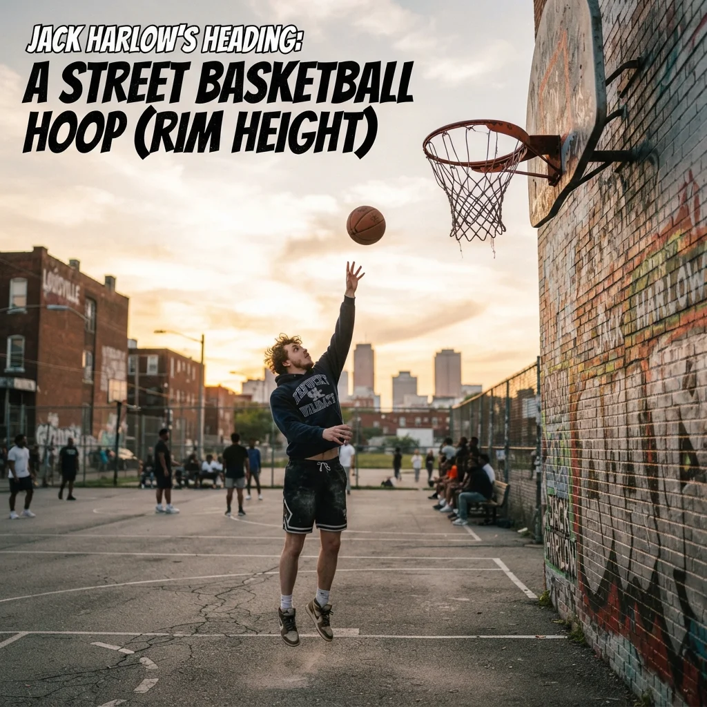 Street basketball hoop with a regulation rim height of 10 feet for everyday height comparison