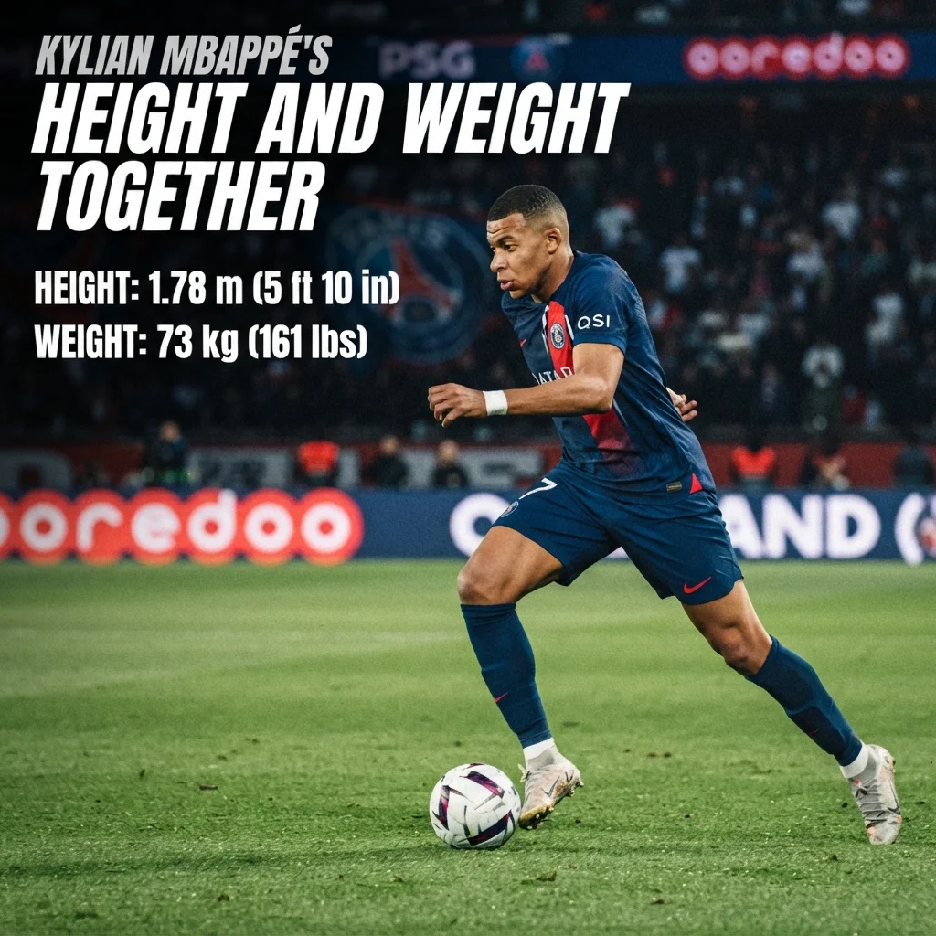 Kylian Mbappé’s reported height and weight shown together with measurement conversions for easy comparison