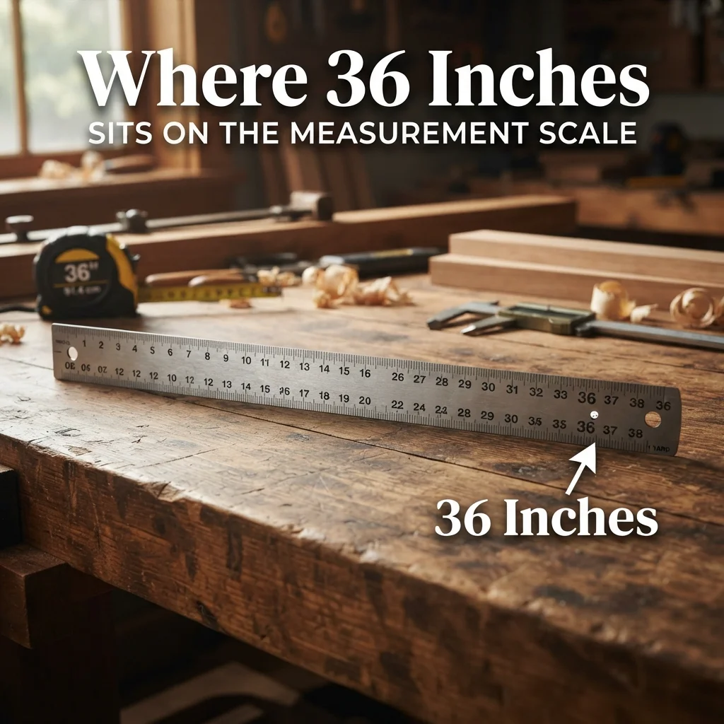 36 inches compared with common lengths on a measurement scale, from shorter objects to longer measurements