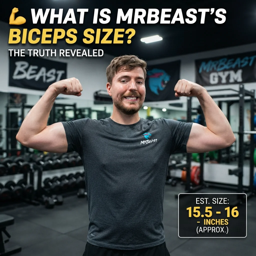 MrBeast biceps size overview explaining publicly available information about his arm measurements