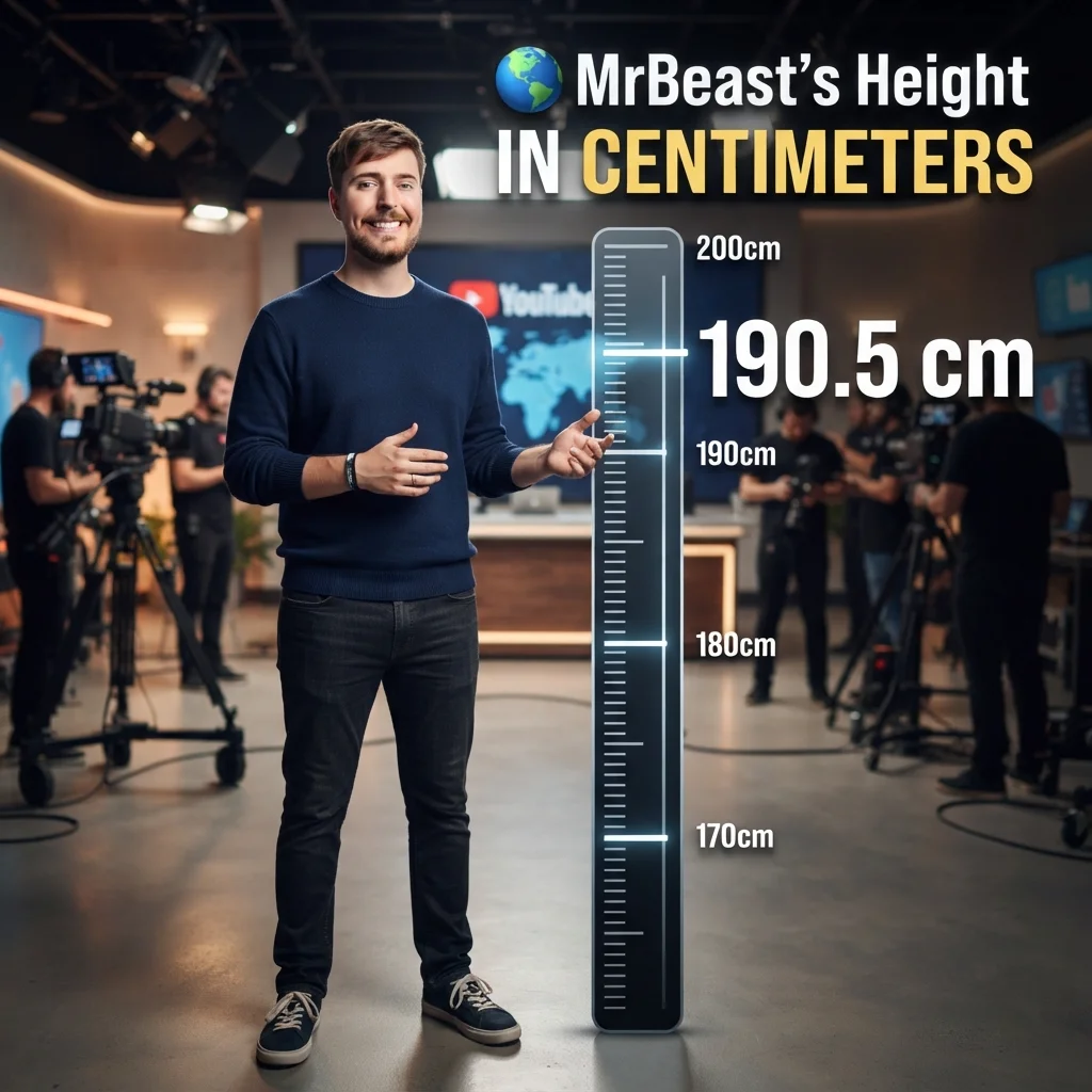 MrBeast’s commonly reported height in centimeters, with a metric measurement reference