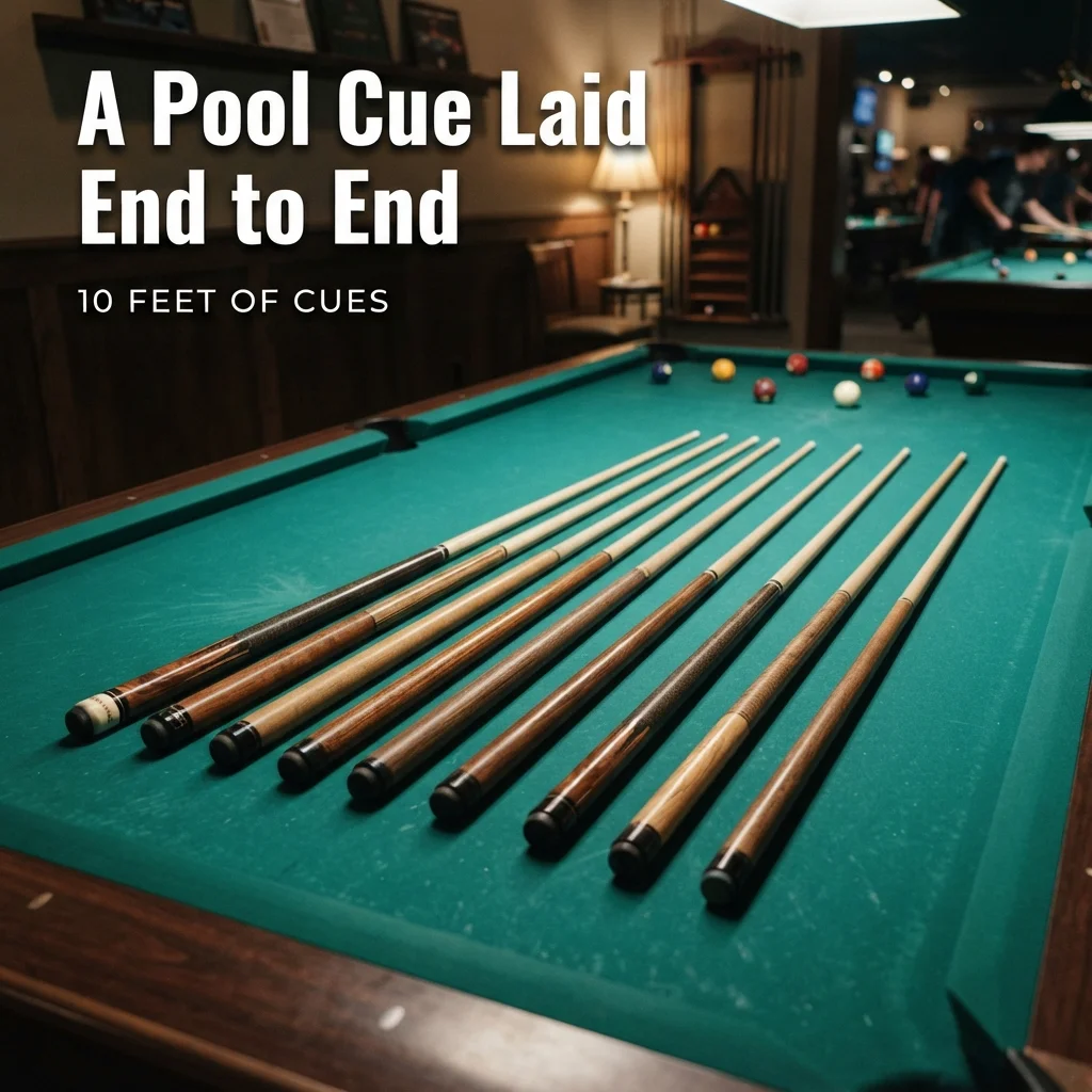 Pool cues laid end to end to visualize a length of about 10 feet