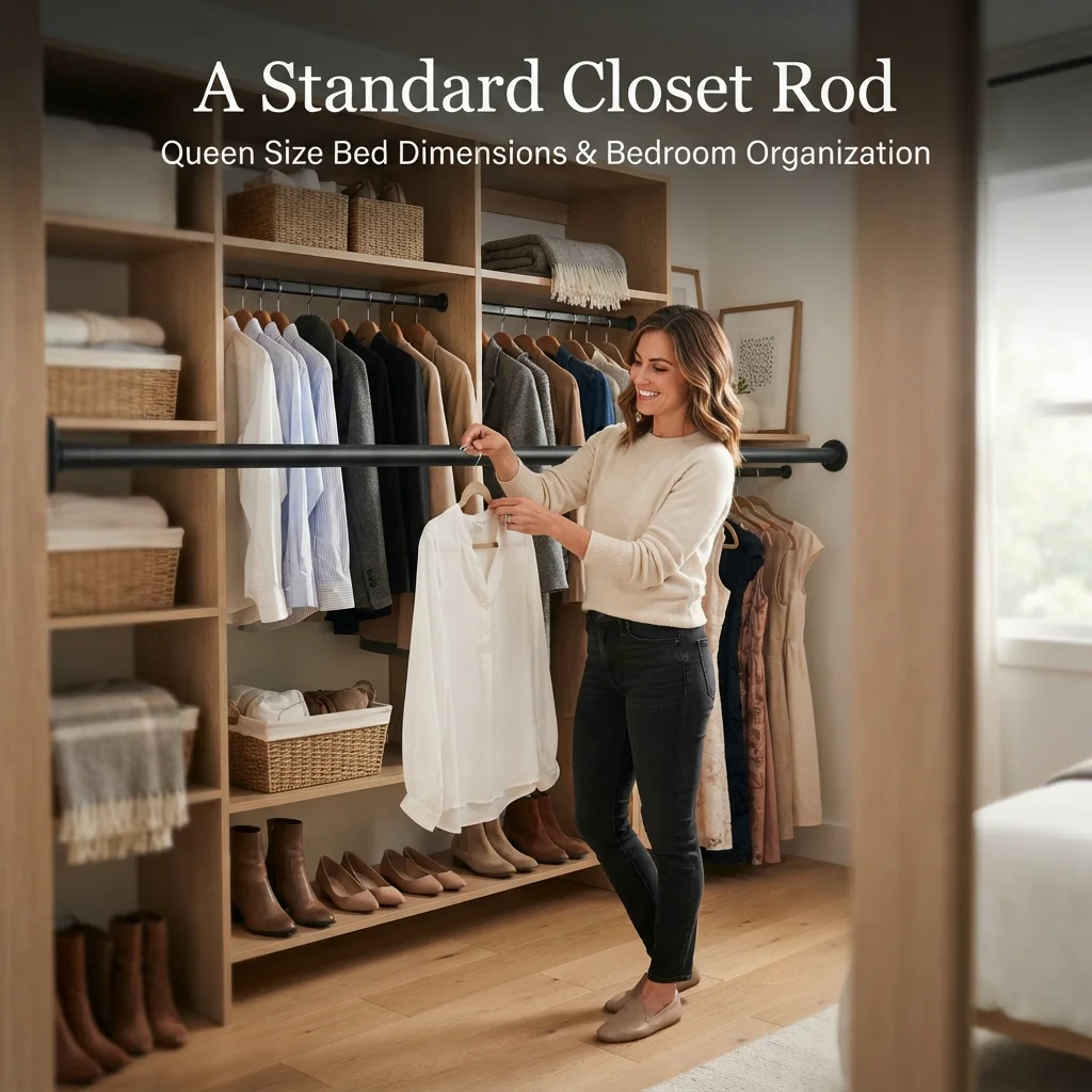 A standard closet rod showing common height and dimensions for an everyday size comparison