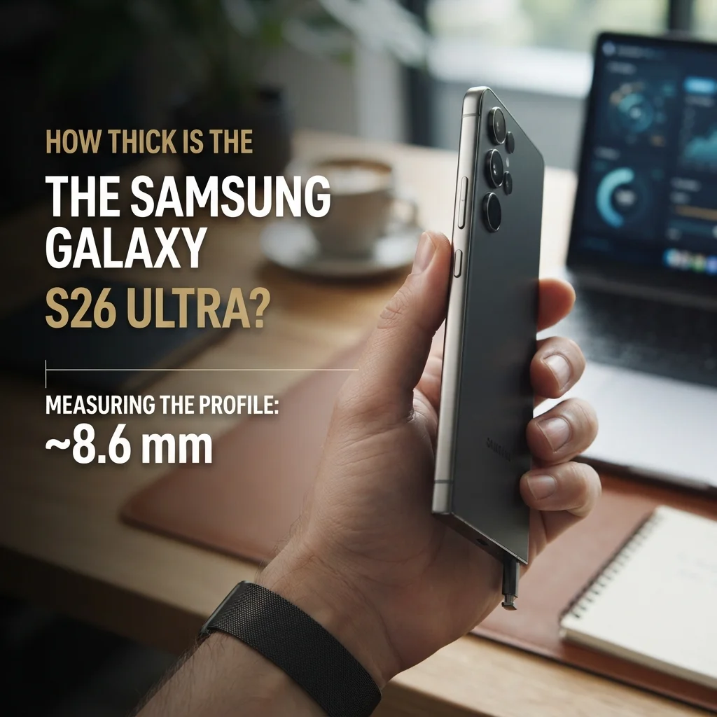 Samsung Galaxy S26 Ultra thickness showing its side profile and overall slim design