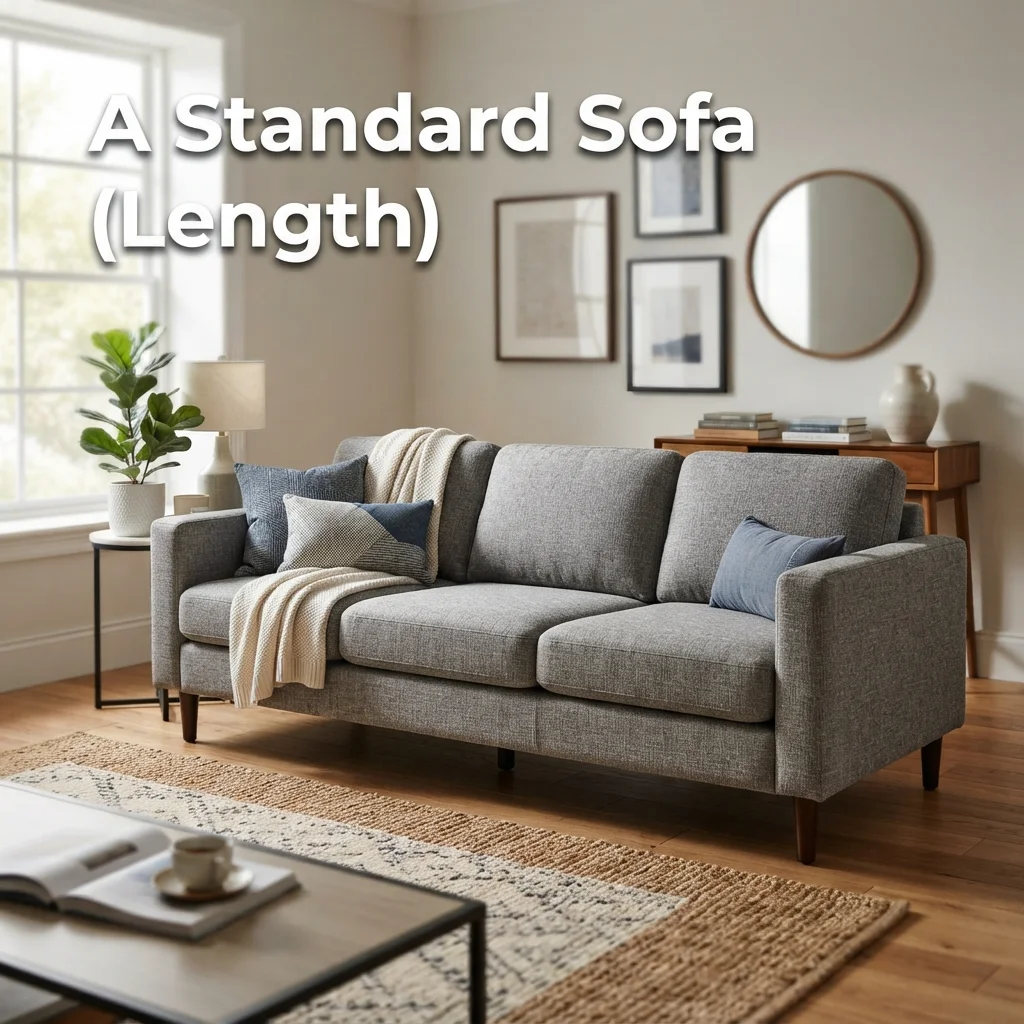 A standard sofa showing its approximate length and overall dimensions for comparison with 59 inches