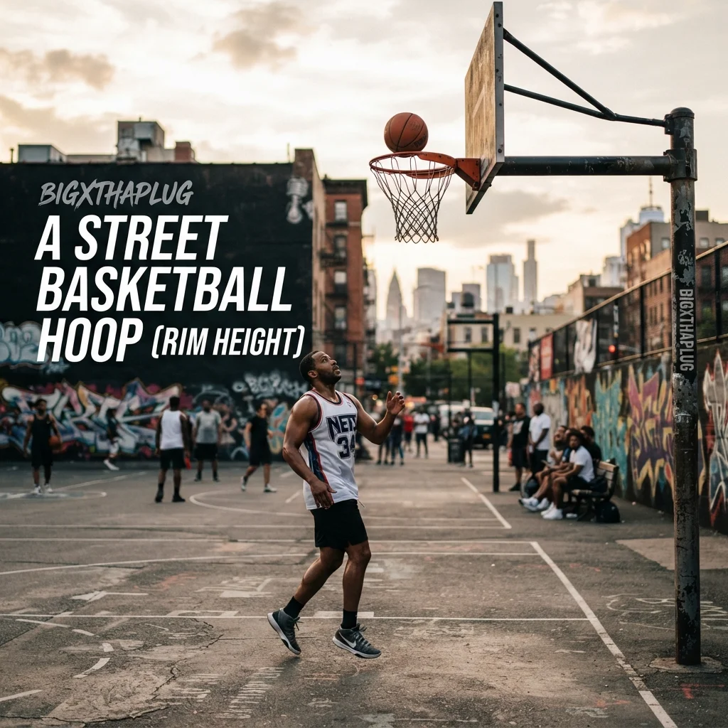 A street basketball hoop with a standard rim height for comparing with BigXthaPlug's reported height