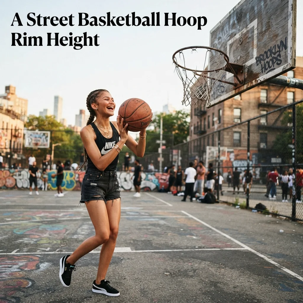 A standard street basketball hoop with a 10-foot rim height for visualizing Kylian Mbappé’s reported height