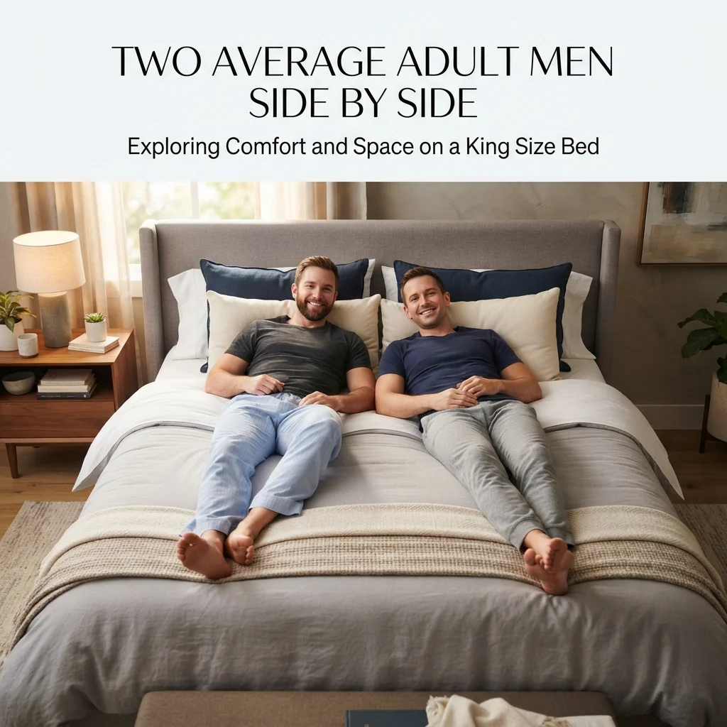 Two average adult men standing side by side to visualize the width of a standard king size bed