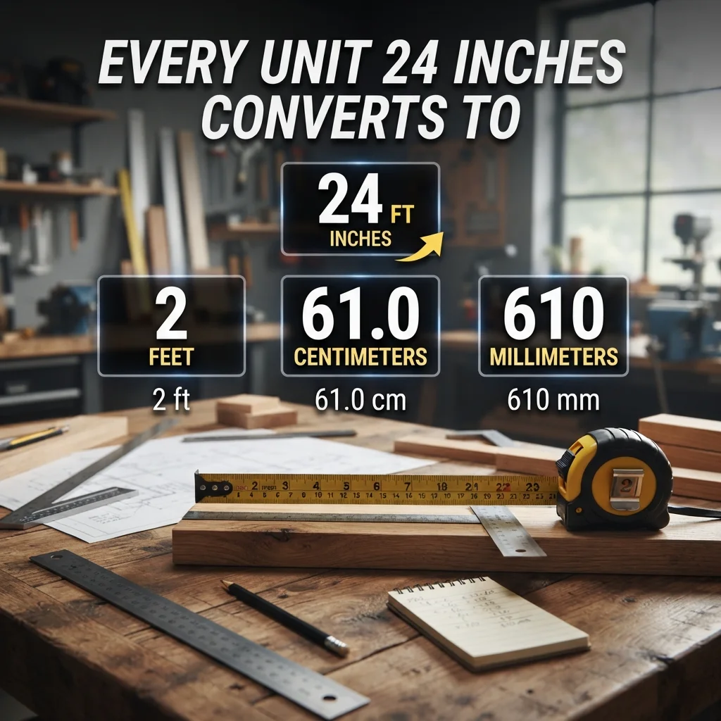 24 inches converted into feet, centimeters, millimeters, and meters for easy measurement comparison
