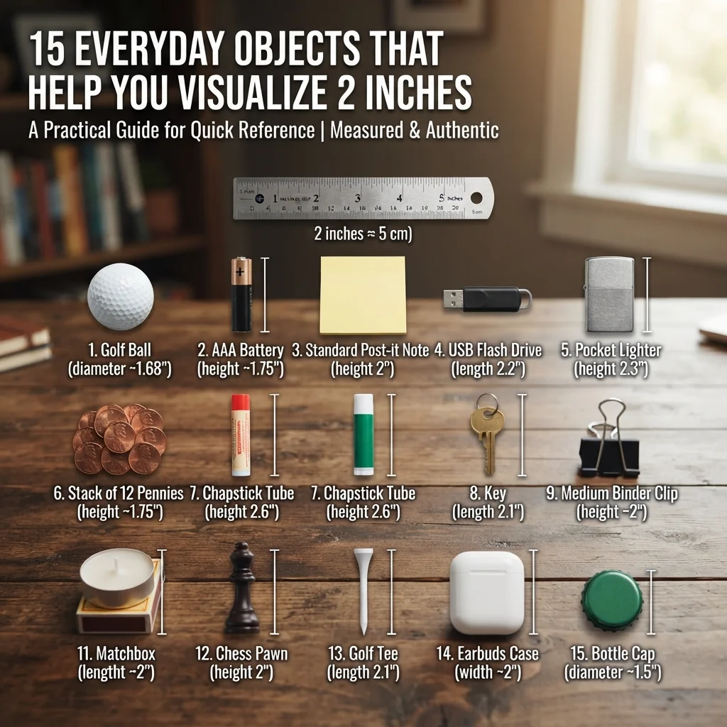 15 everyday objects that help visualize a length of 2 inches with familiar size comparisons