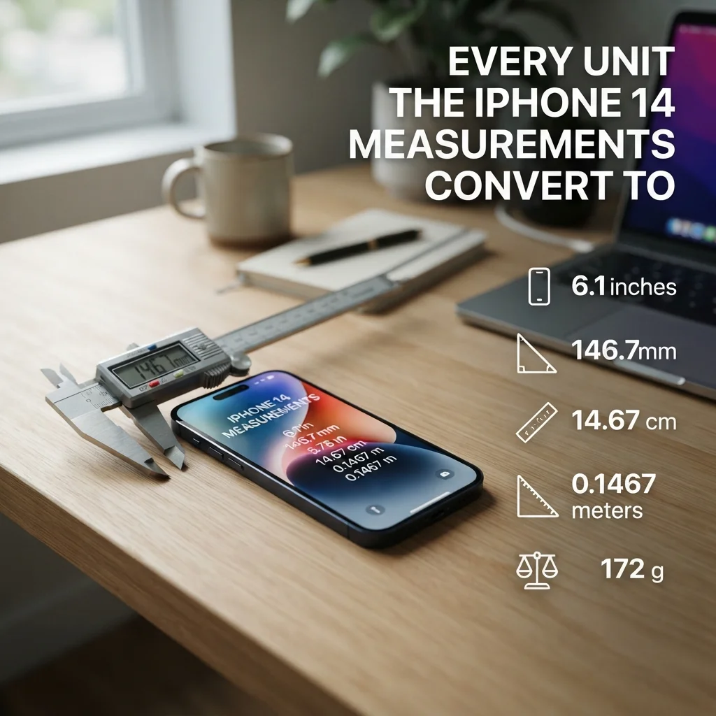 iPhone 14 measurements converted to inches, centimeters, millimeters, and other units