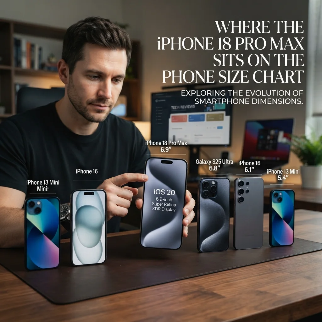 Phone size chart comparing the iPhone 18 Pro Max with other smartphone sizes