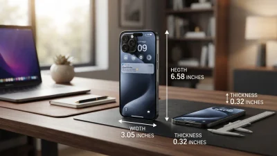iPhone 18 Pro Max dimensions in inches showing height, width, and thickness
