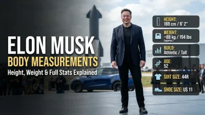 Elon Musk body measurements featuring reported height, weight, and physical statistics