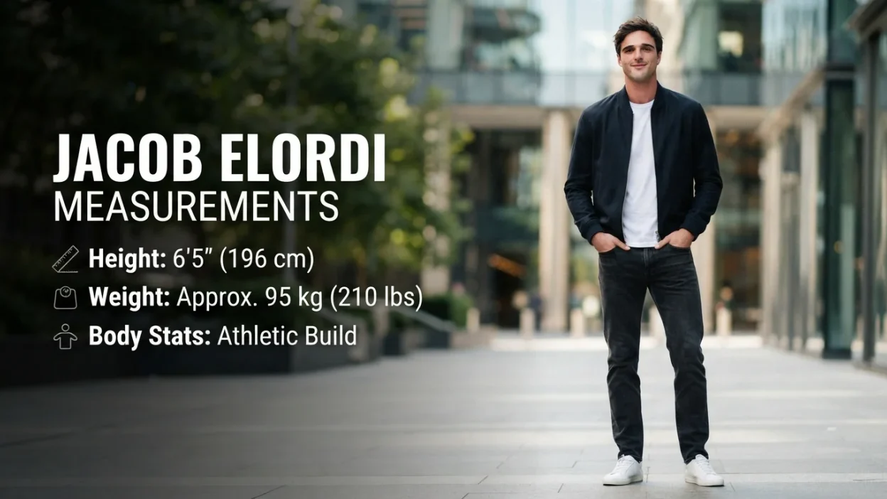 Jacob Elordi measurements featuring reported height, weight, and body stats