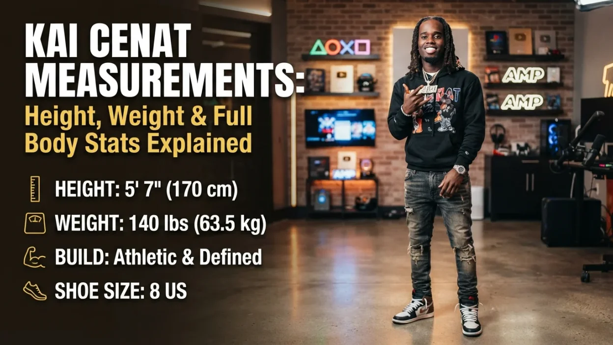 Kai Cenat measurements, including commonly reported height, weight, and body statistics