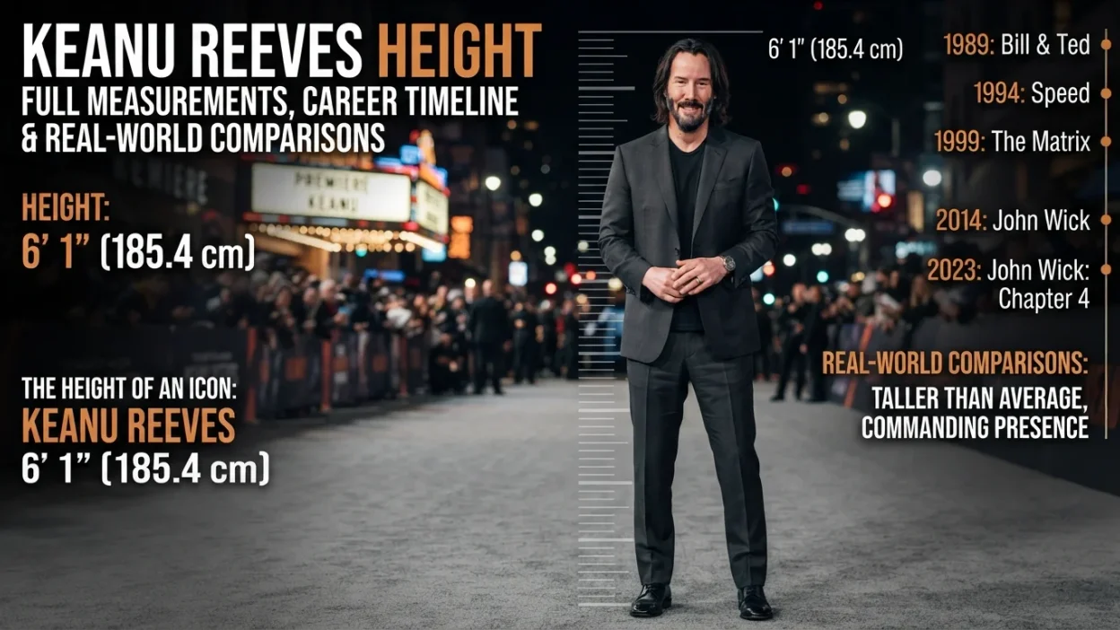 Keanu Reeves height, full body measurements, career timeline, and real-world height comparisons