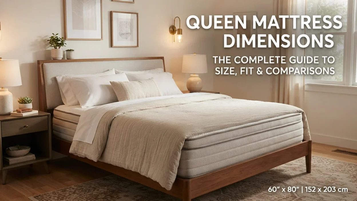 Queen mattress dimensions showing standard length, width, thickness, and size comparisons