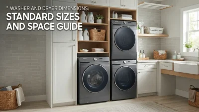 Washer and dryer dimensions showing standard appliance sizes, stacked units, and laundry room space requirements