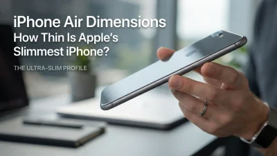 iPhone Air dimensions showing its height, width, and ultra-thin profile in inches and millimeters